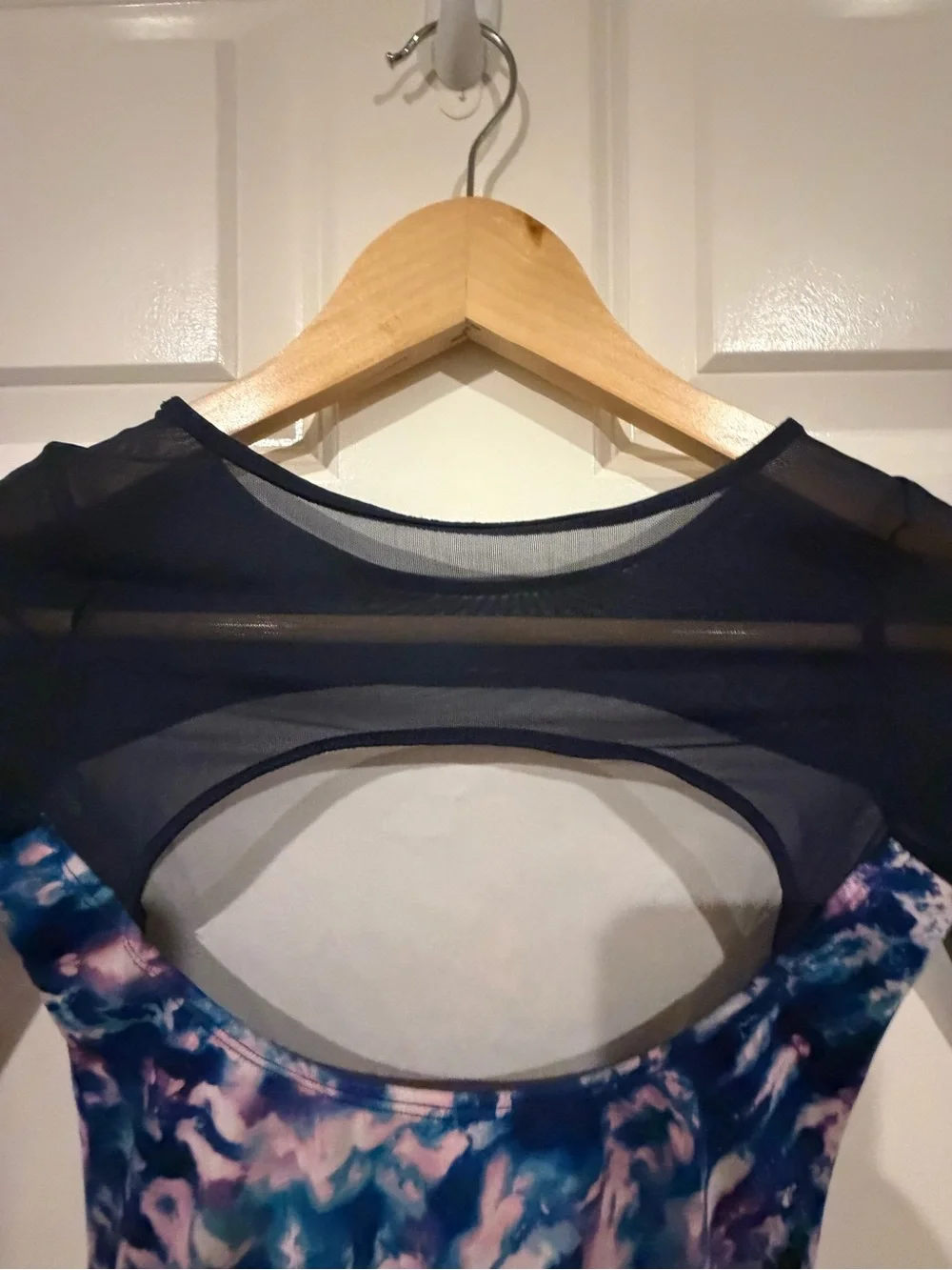 Justice Blue & Pink Tie-Dye Kids Leotard bodysuit with Black Sheer Sleeves 12